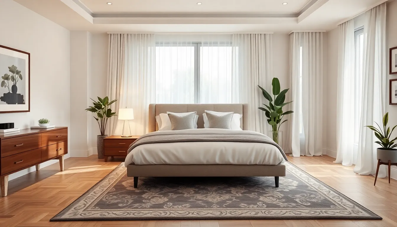 an elegant, serene bedroom designed for tranquility and comfort.
